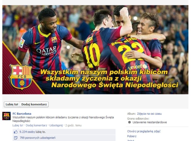 Wpis FC Barcelony na facebooku.