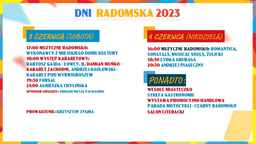 Dni Radomska 2023 już w weekend 3 i 4 czerwca w Parku...