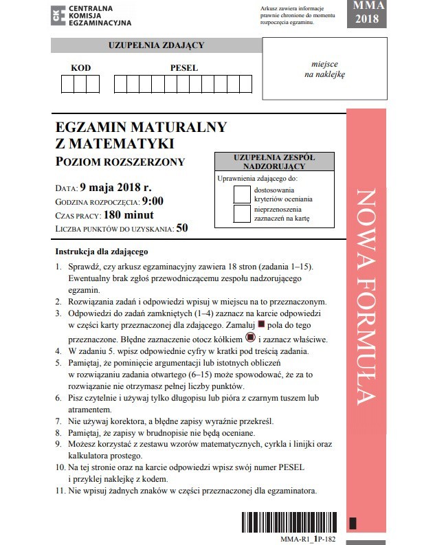 Matematyka ARKUSZE CKE POZIOM ROZSZERZONY, MATMA ROZSZERZONA MATURA 2019