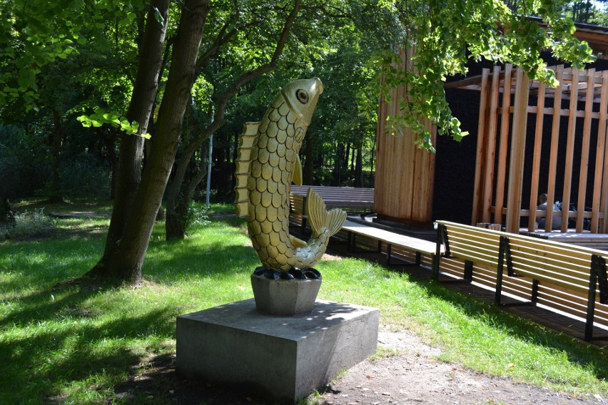 Złota Rybka znajduje się w Parku Kuronia przy tężni...