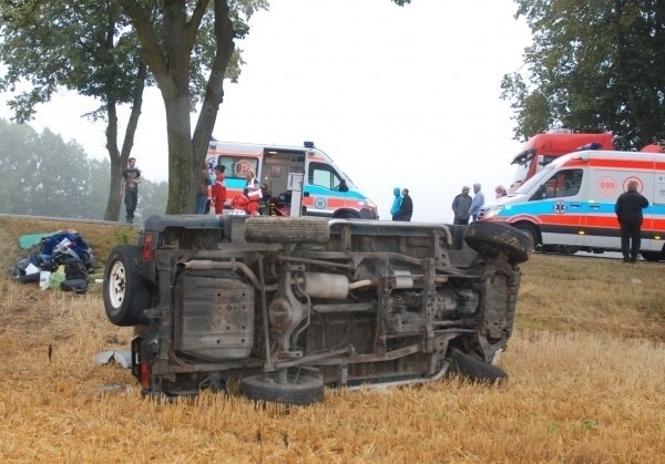 Wypadek w Polichnie: Auto uderzyło w drzewo i dachowało