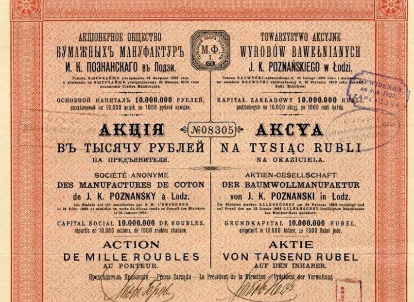 8 marca 1889 firma Poznańskiego staje się spółka akcyjną. Na...