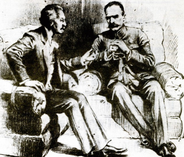 Ignacy Paderewski i Józef Piłsudski podczas rozmowy o utworzeniu rządu w styczniu 1919 r.