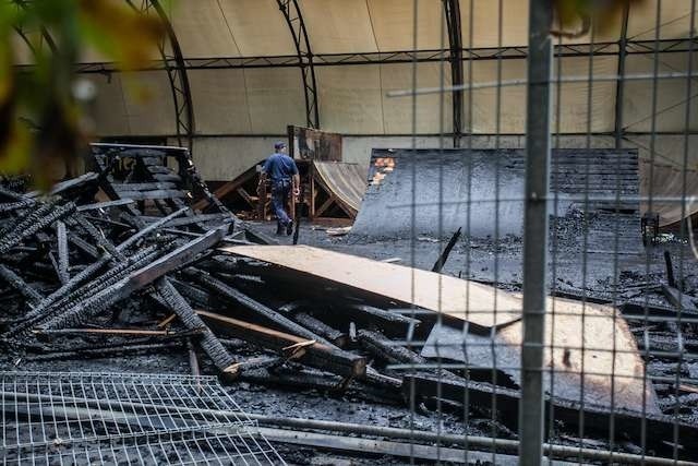 Spalony skateparkpożar w skateparku w Myślęcinku