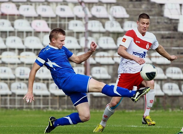 Michał Zaleśny w meczu ze Zjednoczonymi Stryków zdobył dla ŁKS trzy gole.