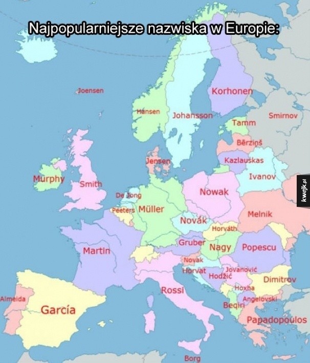 Najpopularniejsze nazwiska w krajach Europy