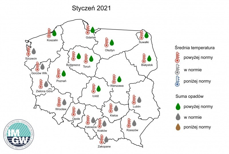 W całej Polsce średnia miesięczna temperatura „powyżej...