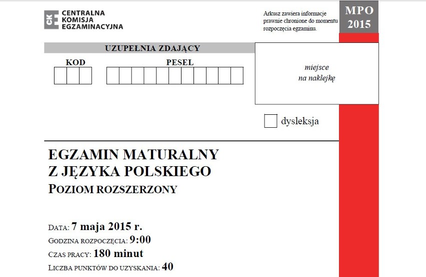 MATURA 2015 - JĘZYK POLSKI ROZSZERZONY - ARKUSZ CKE - TEMATY...