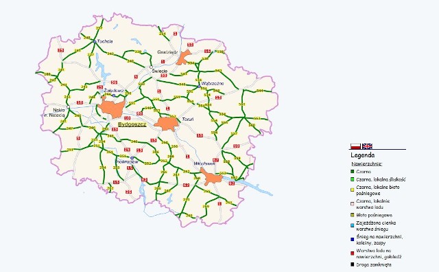 Z dróg województwa kujawsko-pomorskiego zniknął już prawie cały śnieg. Szosy w większości są czarne.