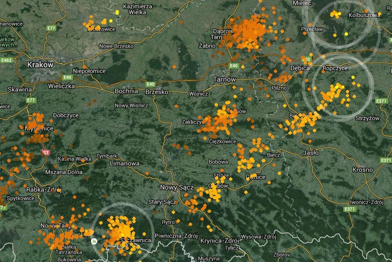 Sytuacja burzowa w Małopolsce - godz. 14.35