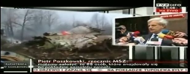 Katastrofa w Smoleńsku. Kadr z programu nadawanego przez TVP Info