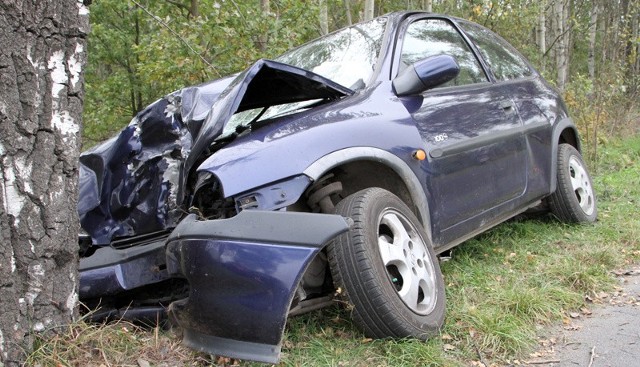 Wypadek koło Słonego. Opel uderzył w drzewo. Kierująca została odwieziona do szpitala.
