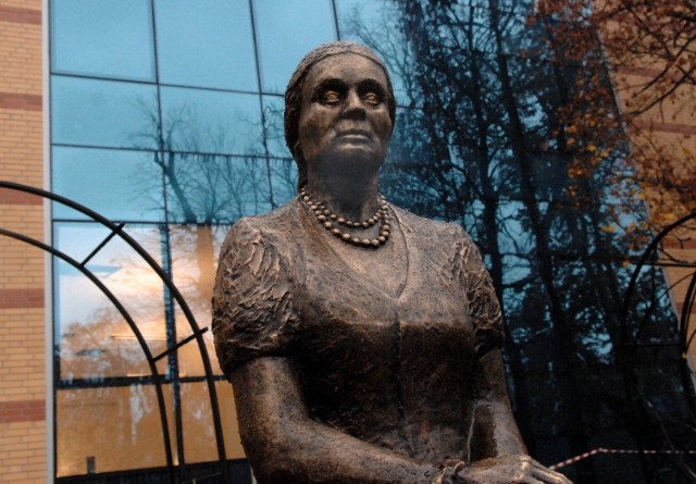 Pomnik poetki wykonała rzeźbiarka Zofia Bilińska. Stoi na romskim skwerku koło nowej biblioteki.