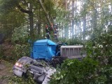 Wypadek pod Chojnicami. Samochód ciężarowy uderzył w drzewo. 27.07.2020 r. Kierowca zakleszczony w kabinie. Droga zablokowana ponad godzinę