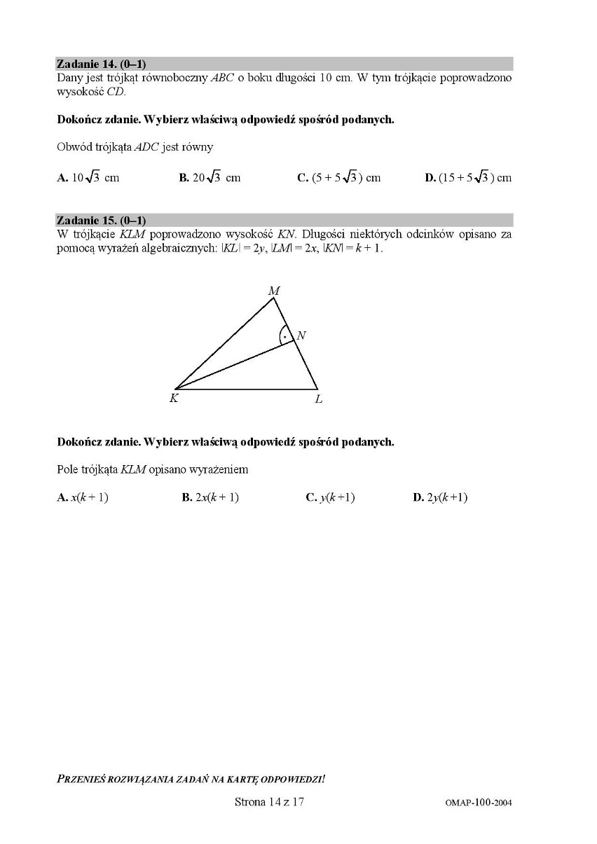 Egzamin ósmoklasisty - matematyka: Odpowiedzi i arkusz z...