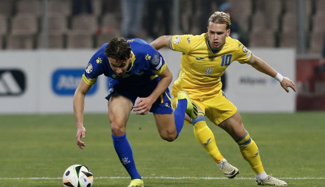 Mykola Mudryk w meczu reprezentacji Ukrainy podczas baraży Euro 2024.