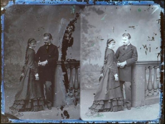 Szklane negatywy Walerego Rzewuskiego (tutaj: Artur Władysław Potocki i Róża Potocka z Lubomirskich, portret, 1877 rok)