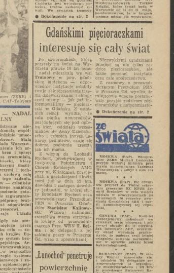 Artykuł o pięcioraczkach z „Dziennika Bałtyckiego” z 1971...