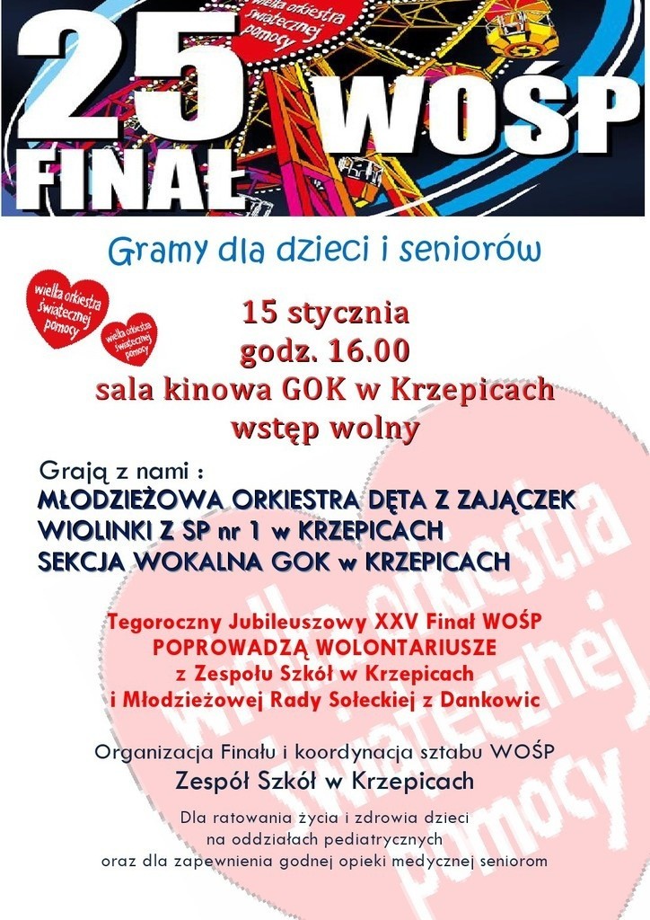 WOŚP 2017 w Kłobucku, Krzepicach i Wręczycy Wielkiej [PROGRAM]