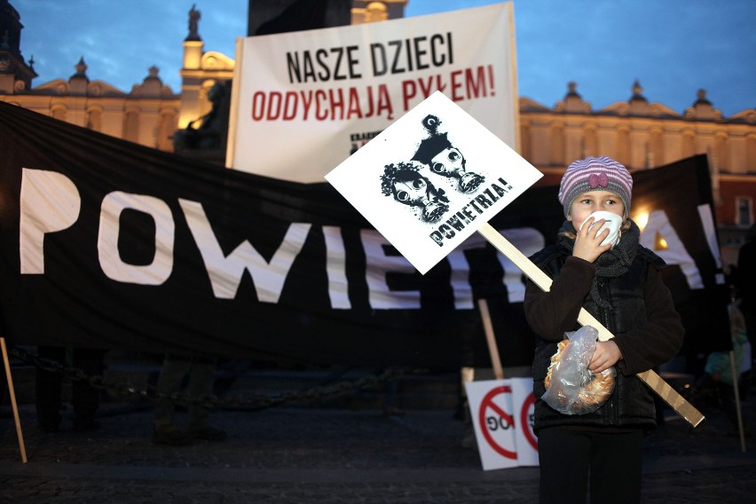 Członkowie inicjatywy Krakowski Alarm Smogowy i mieszkańcy...