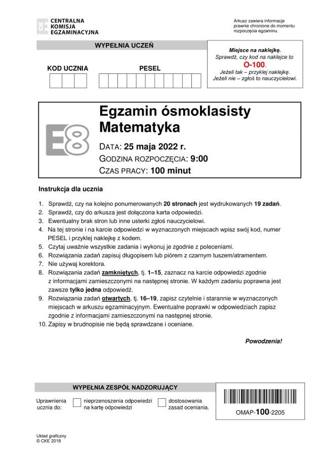 Egzamin 8-klasisty 2022 MATEMATYKA - ARKUSZ