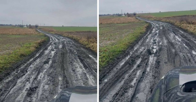 Czy wypowiedź włodarza uspokoiła niezadowolonych mieszkańców jego gminy? Zdjęcia nadesłane przez czytelnika, przedstawiają stan tej drogi 12 grudnia.