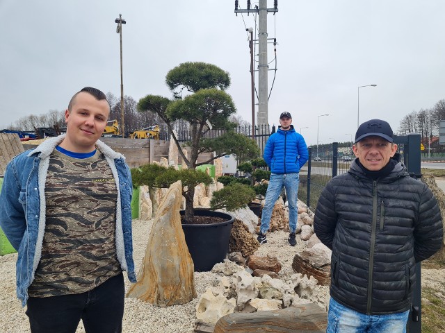 Załoga firmy Garden Expert z Kielc przy przykładowej realizacji ogrodu z wykorzystaniem iglaków i kamieni naturalnych. Od lewej: Jakub Lebiedowicz, Damian Laskowski i Artur Siuda. Na kolejnych slajdach zobacz, jakie rośliny warto posadzić w nowoczesnym ogrodzie >>>   