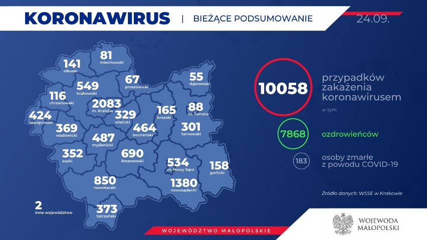 Piąta ofiara śmiertelna koronawirusa w powiecie krakowskim. Bardzo dużo nowych zakażeń