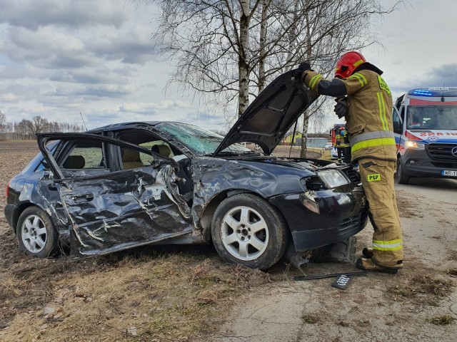 Wypadek w Kochanowie. Auto uderzyło w drzewo