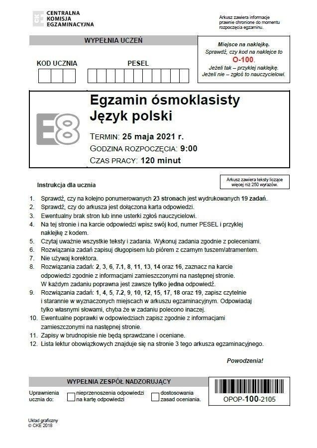 Egzamin ósmioklasisty 2023 - język polski. Odpowiedzi, arkusze CKE, pytania