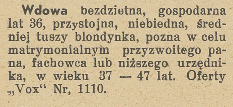 Ogłoszenia matrymonialne z lat 30. "Szukam królewicza z bajki". Ogłoszenia  pań | Gazeta Współczesna