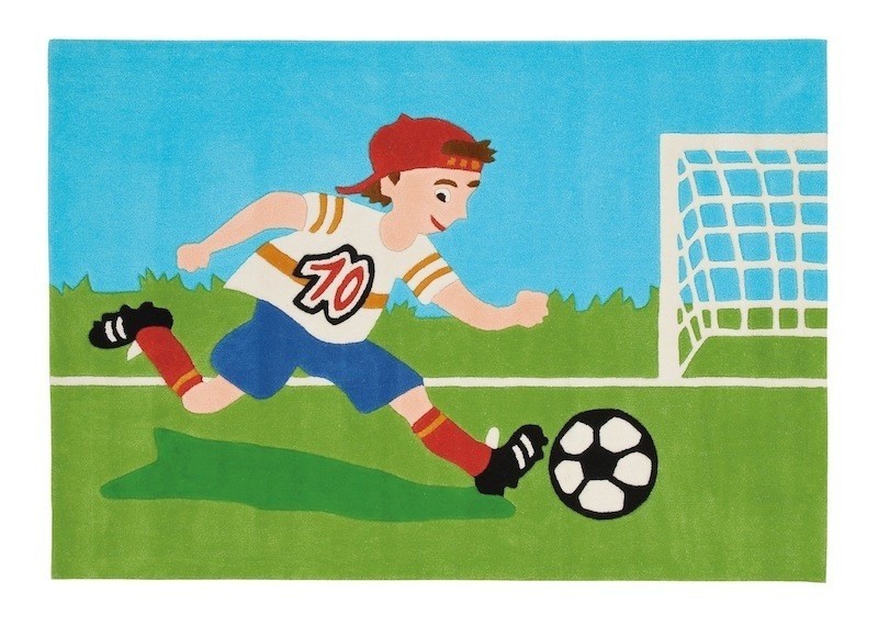 Dywanik dziecięcy pokazujący grę w piłkę nożną...