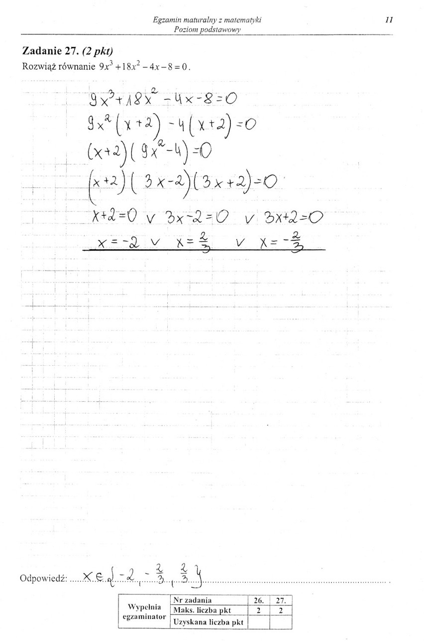 Matura z matematyki - odpowiedzi