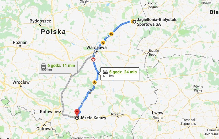 Cracovia - Jagiellonia Białystok - 490 km