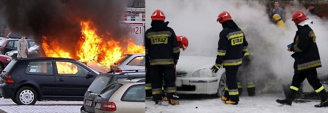 Płonące samochody na parkingu Politechniki Białostockiej
