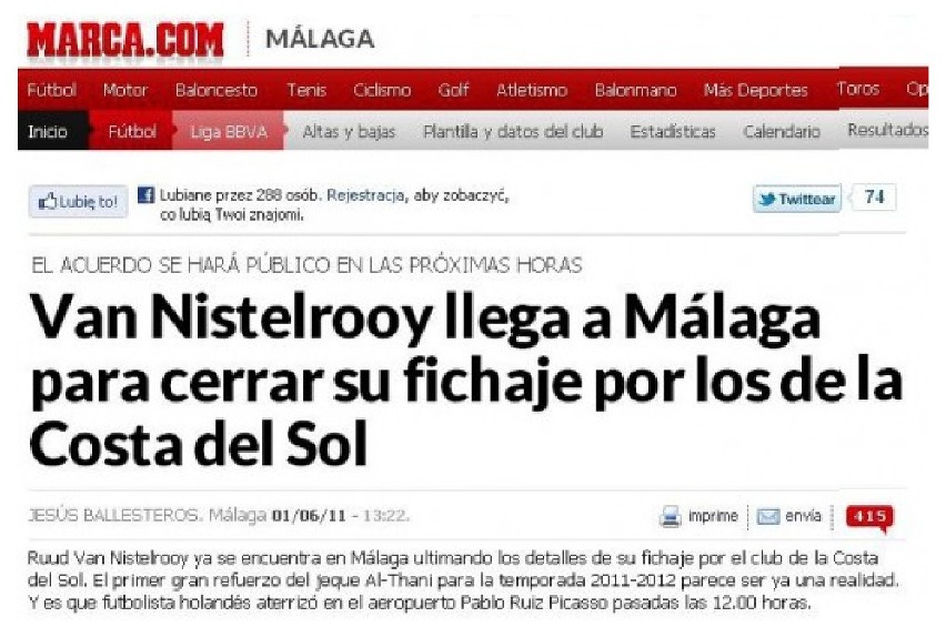 Ruud van Nistelrooy ostatecznie w Maladze?