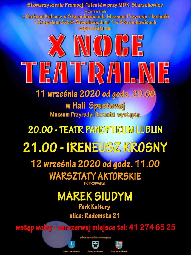 Plakat jubileuszowych X Nocy Teatralnych w starachowickim muzeum