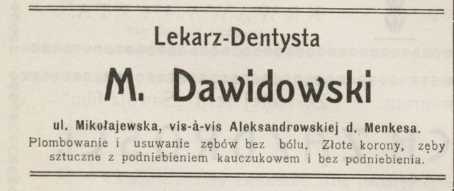 Reklama gabinetu dentystycznego z 1912 r.
