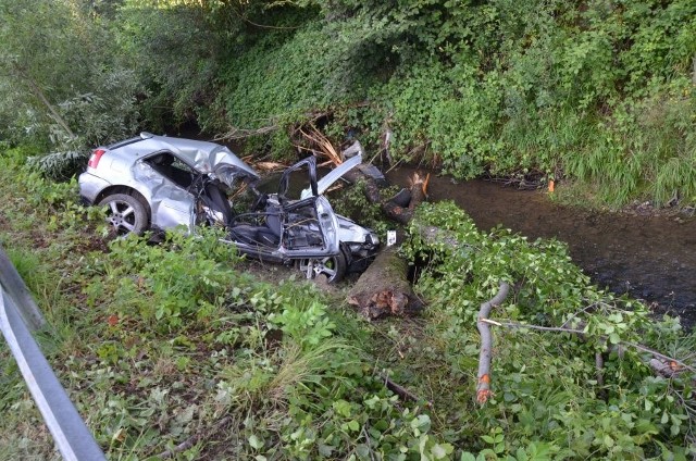 Do wypadku doszło w czwartek w Lubeni w powiecie rzeszowskim. Ze wstępnych ustaleń policjantów wynika, że kierujący audi A3, 19-letni mieszkaniec gminy Lubenia, jadąc drogą powiatową w kierunku Rzeszowa, na zakręcie stracił panowanie nad samochodem, wypadł z drogi, uderzył w bariery energochłonne, następnie w drzewo i wpadł do płynącego przy drodze potoku.Poważnie ranny został 18-letni pasażer audi, brat kierującego. Nieprzytomny mężczyzna został przewieziony do szpitala. Kierowca audi także został ranny. Mężczyzna był w chwili zdarzenia trzeźwy.Na miejscu policjanci przeprowadzili oględziny i zabezpieczyli ślady niezbędne do dalszego postępowania.  ZOBACZ TEŻ: Wypadek w Żurawicy. Dachowała honda, do szpitala trafiło 5 osób