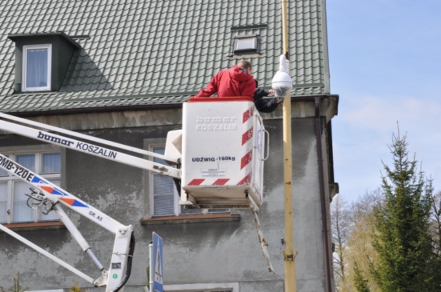 Ulica Szczecińska, montaż kamery monitoringu.