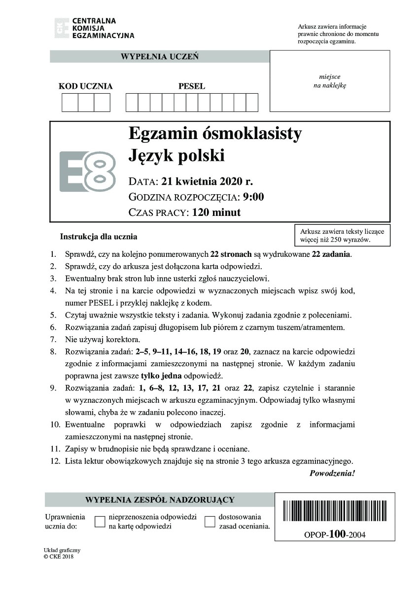Egzamin ósmoklasisty: Język POLSKI 2020 - ODPOWIEDZI, zadania i pytania z  arkusza. Sprawdź, co było na egzaminie 16 czerwca! | Głos Wielkopolski