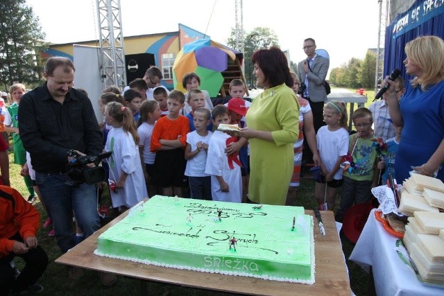 Specjalnie na tę okazję przygotowano tort w kształcie boiska.