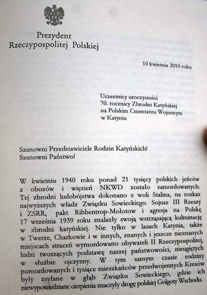 Lech Kaczyński. Zobacz, jakie przemówienie miał wygłosić prezydent w Katyniu 