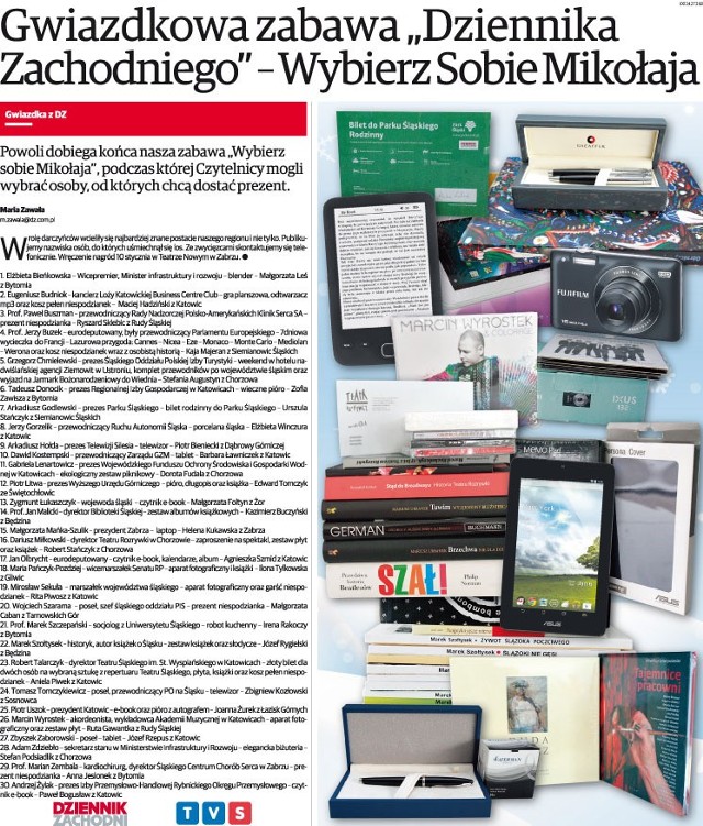 Lista obdarowanych w akcji Wybierz sobie Mikołaja