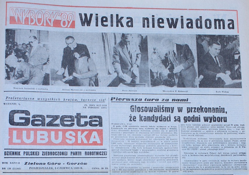 Pierwsza strona "GL" z 5 czerwca 1989 roku.