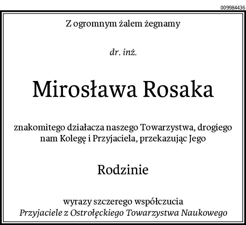 Zmarł Mirosław Rosak – były policjant, dyrektor wydziału oświaty ostrołęckiego ratusza, pracownik starostwa powiatowego w Ostrowi