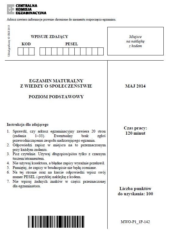 Matura 2014 WOS [ODPOWIEDZI, ARKUSZE] - poziom podstawowy i...