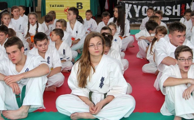 Zawodnicy VI Ogólnopolskiego Turnieju Karate zorganizowanego w Rudniku nad Sanem.