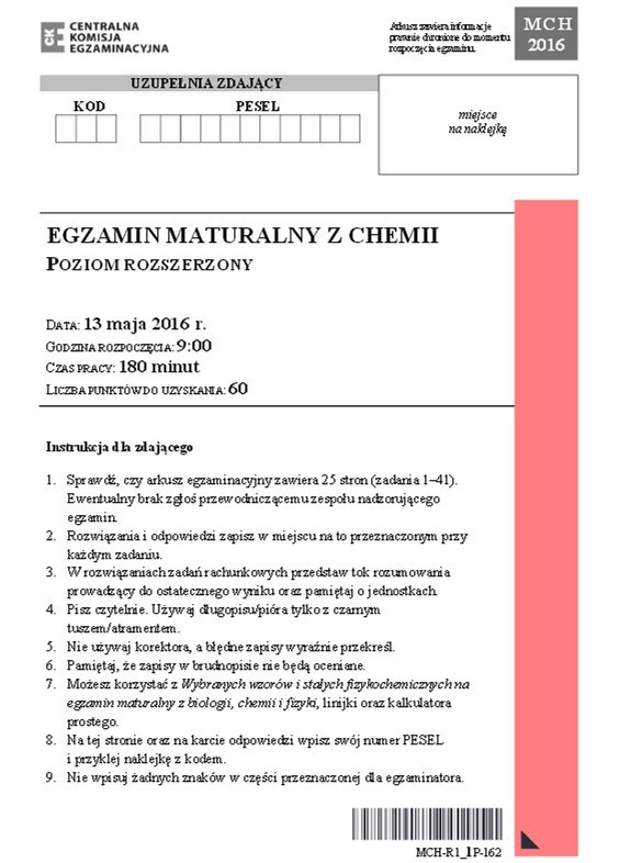 Matura 2016: Chemia (Arkusz Cke, Odpowiedzi, Pytania): Co...