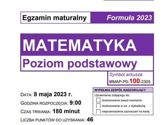 Matura 2023: Matematyka poziom podstawowy. Arkusz CKE, pytania, zadania, odpowiedzi